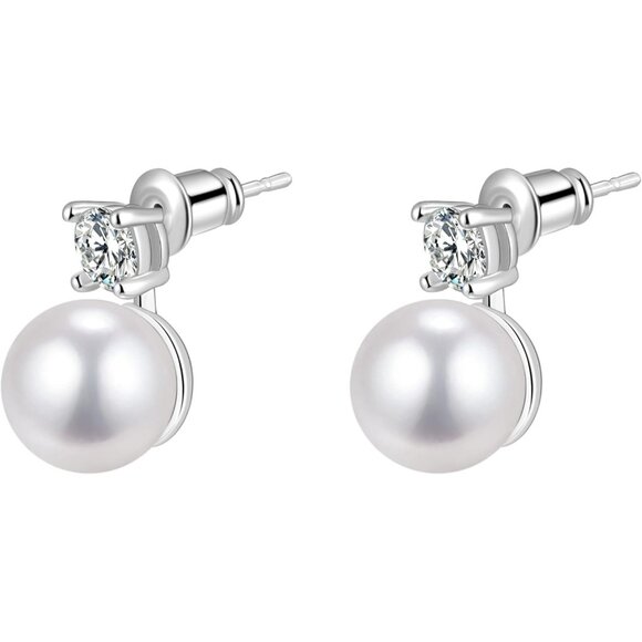 Women's Elegant Lightweight Casual Silver Pearl Drop Dangle Earrings Jewelry - Picture 1 of 7